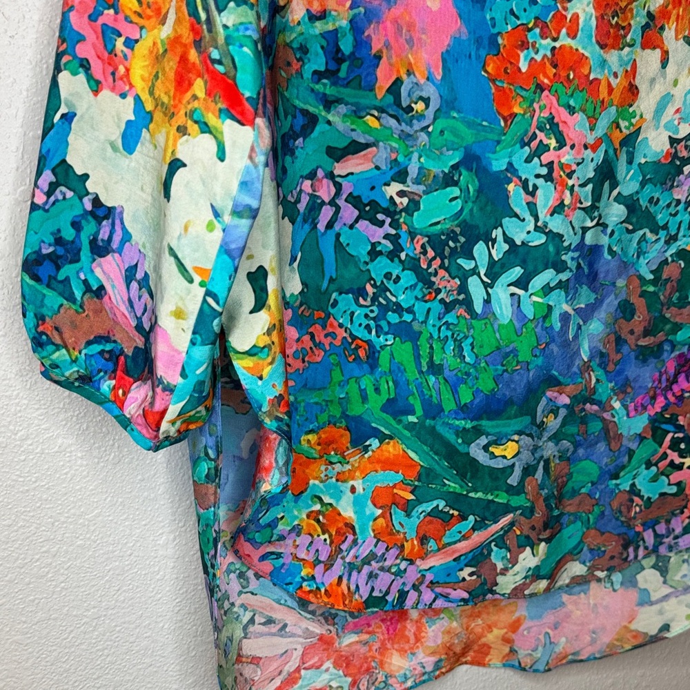 Amanda Uprichard Watercolor Multicolor Floral 100% Silk‎ Blouse - medium - Picture 6 of 16